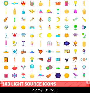 100 light source icons set, cartoon style Illustration de Vecteur