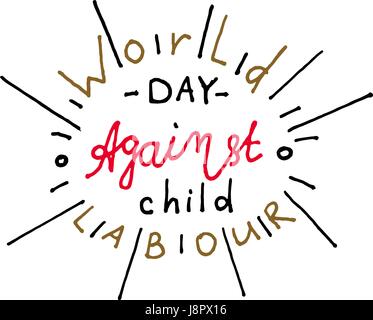 Journée mondiale contre le travail des enfants, de la fête, carte, affiche, logo, lettrage. Style moderne Illustration de Vecteur