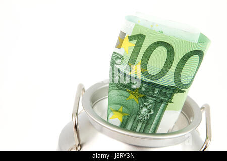 Tirelire euro note Banque D'Images