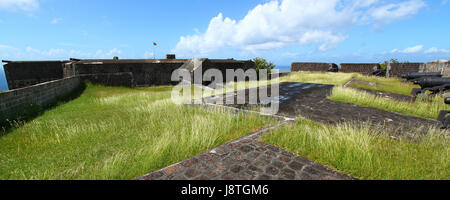 Forteresse, british, soufre, Brimstone, base, Caraïbes, historique, Hill, Banque D'Images