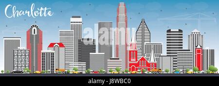 Charlotte skyline avec bâtiments gris et bleu ciel. vector illustration. Les voyages d'affaires et tourisme concept avec l'architecture moderne. Illustration de Vecteur