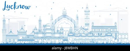 Lucknow contour bleu horizon avec les bâtiments. Vector Illustration. Les voyages d'affaires et tourisme Concept avec l'architecture moderne. Droit de présentation Illustration de Vecteur