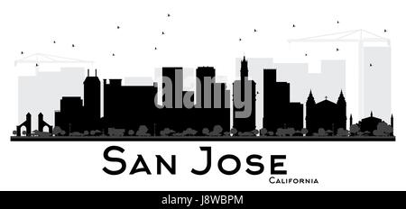 San Jose California city skyline silhouette noir et blanc plat simple. concept pour tourisme présentation, bannière, un placard ou un site web. Illustration de Vecteur