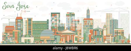 Résumé San Jose en Californie avec des toits de bâtiments de couleur. vector illustration. Les voyages d'affaires et tourisme concept avec l'architecture moderne. Illustration de Vecteur