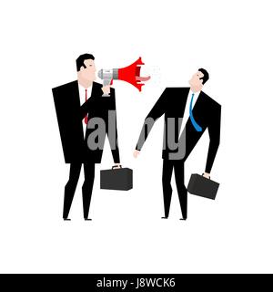 Patron hurle porte-voix pour manager. Pour donner des ordres. Businessman de crier contre un employé Illustration de Vecteur