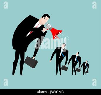 Patron hurle porte-voix pour manager. Pour donner des ordres. Businessman de crier contre un employé Illustration de Vecteur