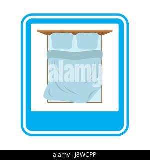 Double signe de route la nuit. Symbole de l'hôtel. Rectangle bleu Illustration de Vecteur