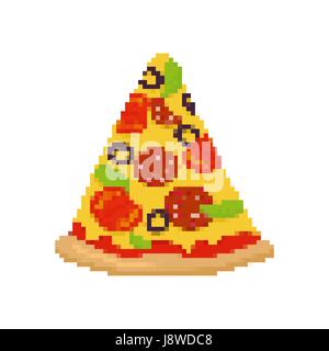 Pixel art. morceau de Pizza Pizza est pixelated. Isolé de la restauration rapide Illustration de Vecteur