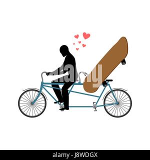 Amant de la planche à roulettes. Skateboard et guy sur vélo. Les amateurs de vélo. Guy rolls boarder en tandem. amour sport extrême. Date romantique. Illustration de Vecteur