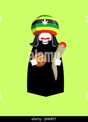Rasta la mort. Rastafariens Grim Reaper. Hat Rastaman et conjointes ou spliff de marijuana. Cookies et du crâne Illustration de Vecteur
