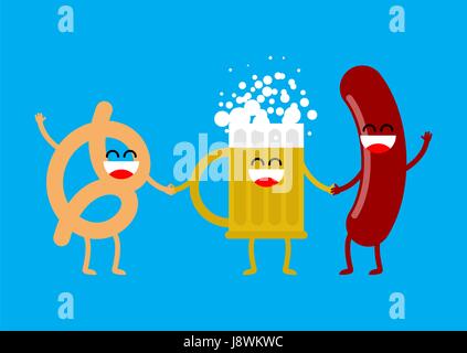 Saucisses, bière et des bretzels. Joyeux de la nourriture pour l'Oktoberfest. Maison de vacances Allemagne Illustration de Vecteur