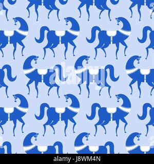 Gzhel cheval peint seamless pattern. National folklorique russe L'ornement. La peinture populaire traditionnelle en Russie Illustration de Vecteur