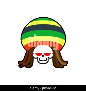 Rasta la mort. Rasta dreadlocks crâne et béret. Pour Grim Reaper. rastafari ganja skeleton Illustration de Vecteur