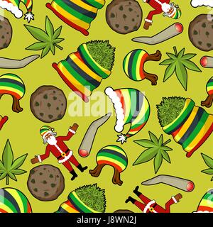 Rastaman pattern. Rasta père noël ornement. Grand sac de cannabis. sac de marijuana. Pile de cannabis vert. Grosses articulations ou spliff. Fumer de la drogue. Che Illustration de Vecteur