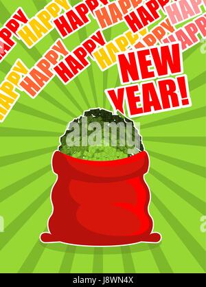 Santa Sack rouge avec de l'argent. Bonne Année. Grand sac d'argent. Beaucoup de dollars en cadeau. Illustration de Vecteur