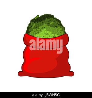 Santa Sack rouge avec de l'argent. Bonne Année. Grand sac d'argent. Beaucoup de dollars en cadeau. Illustration de Vecteur