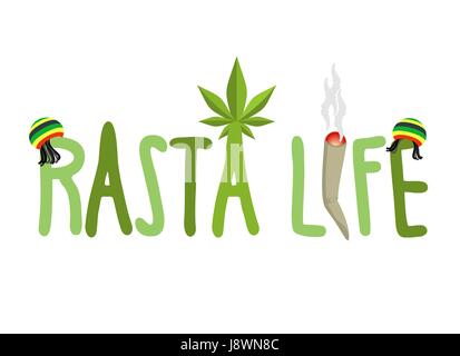 La vie Rasta typographie. Les Rastafari Chanvre et dreadlocks. Rastaman lettres. ou mixte spliff et le cannabis Illustration de Vecteur