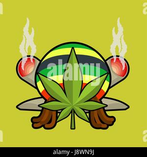 Logo rasta. Feuille de Cannabis et des articulations ou spliff. Rastaman dreadlocks et cap. Emblème de rastafari. Reggie sign Illustration de Vecteur
