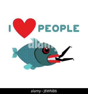 J'aime les gens. predator poisson mange l'homme. Requin de la mer sauvages et d'hommes. J'aime bien manger les gens. Cœur et les animaux marins Illustration de Vecteur