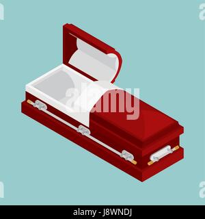 Isometrics cercueil ouvert. Cercueils en bois pour l'enterrement. Corbillard rouge. Illustration religieuse Illustration de Vecteur