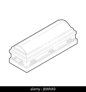 Cercueil en style linéaire. Cercueils en bois pour l'enterrement. Corbillard rouge. Illustration religieuse Illustration de Vecteur