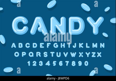 Candy font. ABC de caramel. Sweet alphabet. Lettres bleues. Lettring Lollipops Illustration de Vecteur