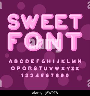 Sweet font. Lettres roses. Lollipops lettring. ABC de caramel. Alphabet de bonbons. Illustration de Vecteur