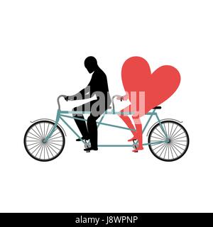 Les amateurs de vélo. L'homme roule sur coeur tandem. Le symbole de coeur d'amour et de fidélité. Marche commun. Date romantique. Illustration pour la Saint-Valentin Illustration de Vecteur