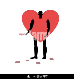 Promoteur de l'amour. L'homme en costume du coeur Distribution de flyers. Amour Mascotte la taille des adultes engagés dans des produits de publicité Illustration de Vecteur