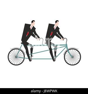 Businessman à vélo. L'équipe d'affaires va en vélo tandem. La gestion manuelle de projet. Deux gestionnaires de la pédale en costumes Illustration de Vecteur