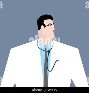 Un médecin en blouse blanche. Travailleur médical avec stéthoscope. Avec des lunettes d'isolé Illustration de Vecteur