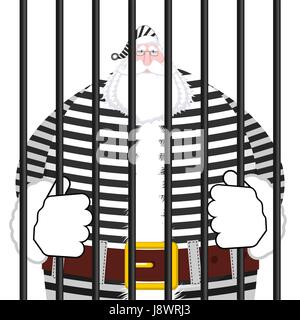 Le Père Noël en prison robe à rayures. Fenêtre en prison avec des bars. Bad Santa criminel. Nouvelle année est annulée. Prison Noël Illustration de Vecteur