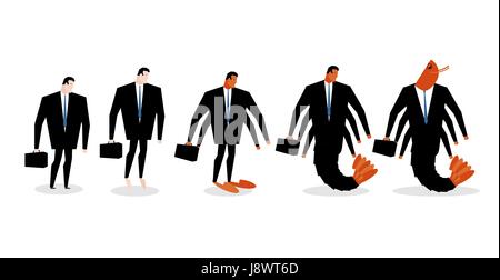 Dégradation de l'Office. Office Manager se transforme en plancton. L'homme transforme en crevettes. Les crustacés marins en costume foncé. Illustration d'affaires Illustration de Vecteur