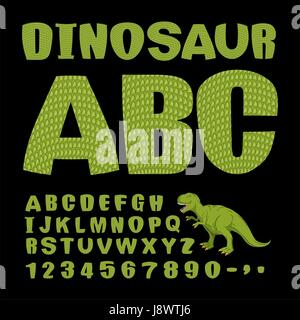 ABC de dinosaures. Font de reptile préhistorique. Lettres vert. La texture de peau de lézard. Dino Monster alphabet. Ensemble d'anciennes lettres animaux Illustration de Vecteur