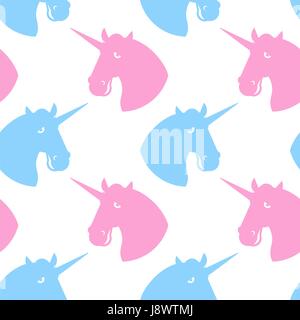 Modèle sans couture. Unicorn La bête fabuleuse bleu avec l'ornement de l'avertisseur sonore. Pink Magic animal fond. La texture de tissu Illustration de Vecteur