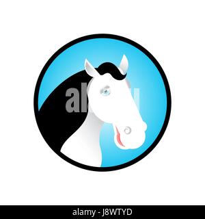 Tête de cheval blanc logo. étalon en cercle. L'emblème des animaux de ferme Illustration de Vecteur