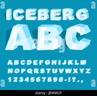 Police d'Iceberg. Alphabet de glace. Jeu de lettres à partir de la glace froide. Frosty ABC. Lettres transparent bleu Illustration de Vecteur