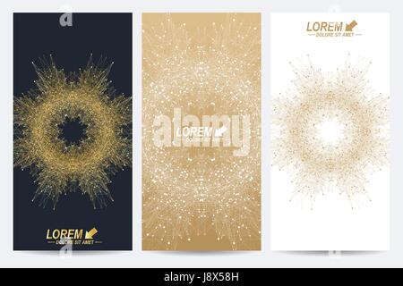 Ensemble moderne de vector circulaires. Arrière-plan de la communication et de la molécule. Abstrait géométrique des formes d'or ronde. Ligne connecté avec des points. Composition graphique pour la médecine, la science, la technologie, la chimie Illustration de Vecteur