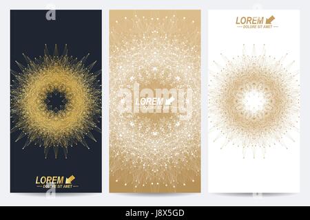 Ensemble moderne de vector circulaires. Arrière-plan de la communication et de la molécule. Abstrait géométrique des formes d'or ronde. Ligne connecté avec des points. Composition graphique pour la médecine, la science, la technologie, la chimie Illustration de Vecteur