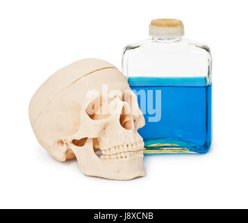 La mort, objet, humain, être humain, le crâne, les os, l'un, blanc, bleu, verre, Banque D'Images