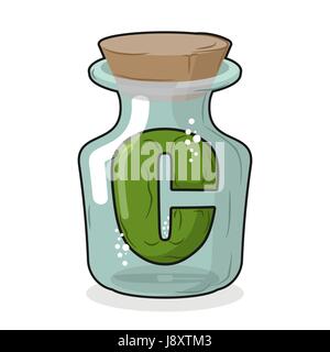 C laboratoire scientifique en bouteille. Lettre dans un flacon magique avec un bouchon en bois. Vector illustration. La capacité de la recherche Illustration de Vecteur