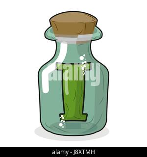 J'dans magic jar. Lettre au laboratoire pour des essais et recherches bouteille. Le flacon en verre avec bouchon. Ampoule transparente magique Illustration de Vecteur