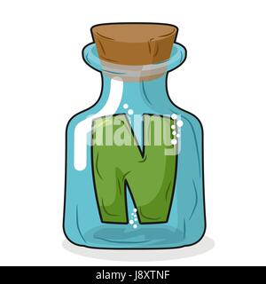 N en bouteille magique. Lettre dans une bouteille pour le laboratoire et la recherche scientifique. Vector illustration. Illustration de Vecteur