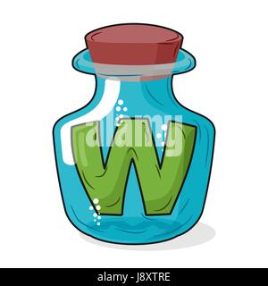 W magic bouteille. Lettre en bouteille pour le laboratoire et la recherche scientifique. Vector illustration. Illustration de Vecteur