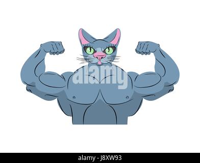 Strong cat. Animaux alimentation bodybuilder. Animal avec de grands muscles. Emblème pour équipes sportives. Illustration de Vecteur