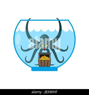 Octopus dans l'aquarium sont des trésors. Kraken miniature. Accueil de Cthulhu Illustration de Vecteur