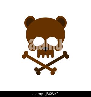 Cute Bear crâne avec os. Une bonne tête de squelettes d'ours de miel, nature. Logo, emblème de l'Halloween. Crâne animal sauvage brun Illustration de Vecteur