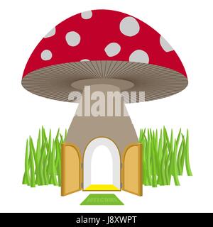 Mushroom avec porte ouverte. L'Amanita Maison pour un nain, Hobbit. Vector illustration. Illustration de Vecteur