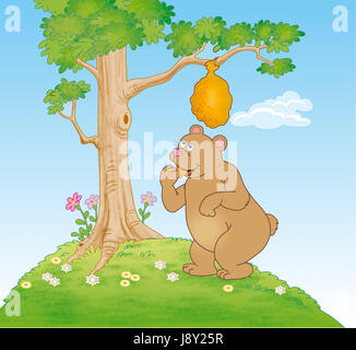 Ours brun miel de table sous un arbre - jpg illustration Banque D'Images