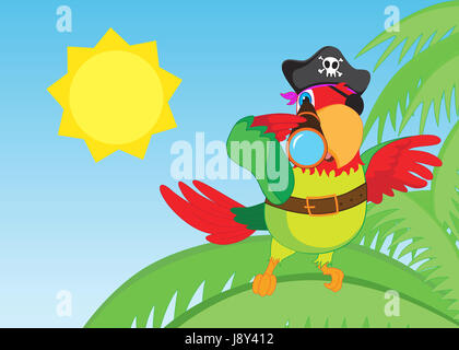Perroquet Pirate télescope avec hâte - jpg illustration Banque D'Images